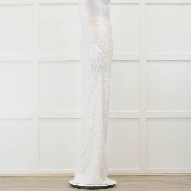 Halpern White Sequin Side Zip Wide Leg Trousers