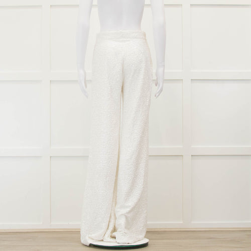 Halpern White Sequin Side Zip Wide Leg Trousers
