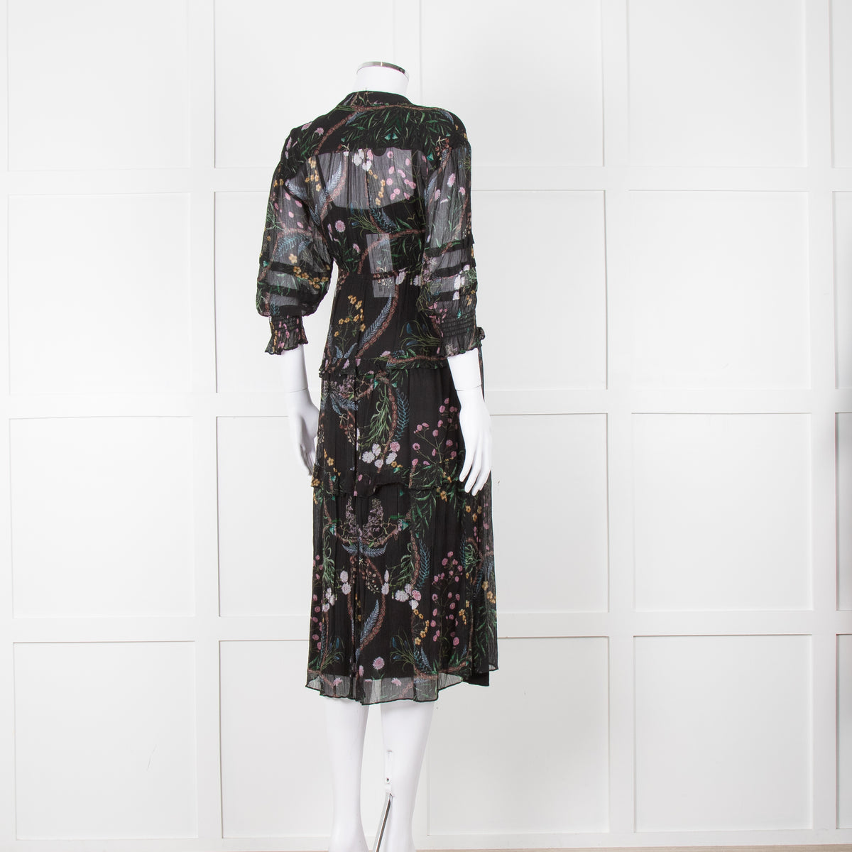Ba & Sh Black Multi Colour Floral Sheer Long Sleeve Dress With Slip