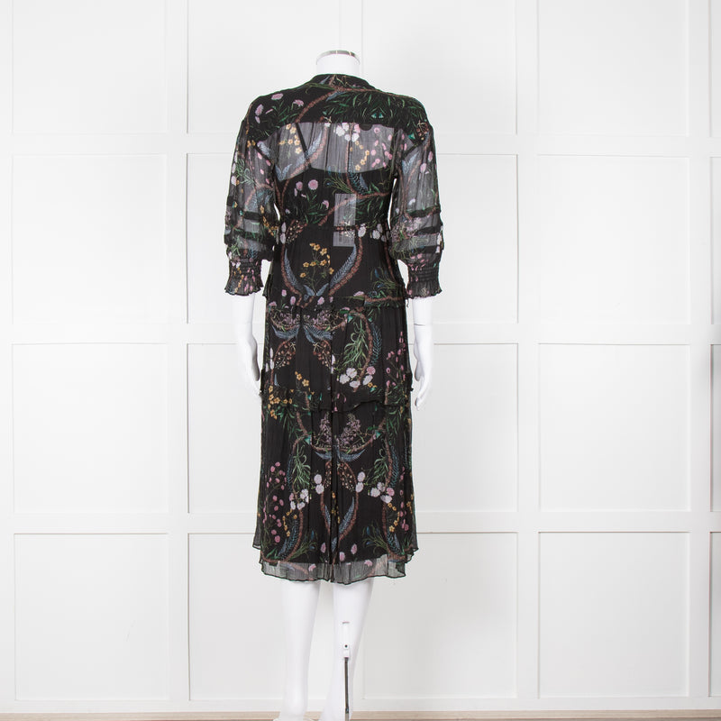 Ba & Sh Black Multi Colour Floral Sheer Long Sleeve Dress With Slip