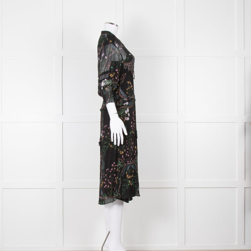 Ba & Sh Black Multi Colour Floral Sheer Long Sleeve Dress With Slip