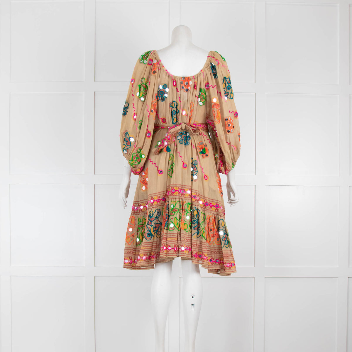Juliet Dunn Tan Beach Dress with multicolour mirrors