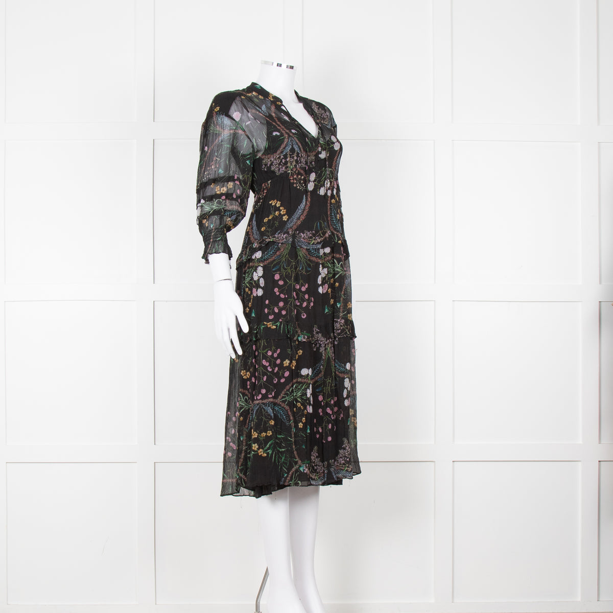 Ba & Sh Black Multi Colour Floral Sheer Long Sleeve Dress With Slip