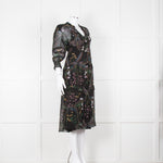 Ba & Sh Black Multi Colour Floral Sheer Long Sleeve Dress With Slip