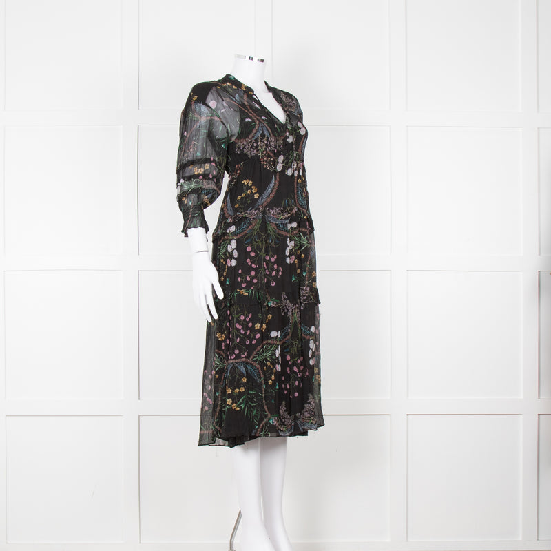Ba & Sh Black Multi Colour Floral Sheer Long Sleeve Dress With Slip
