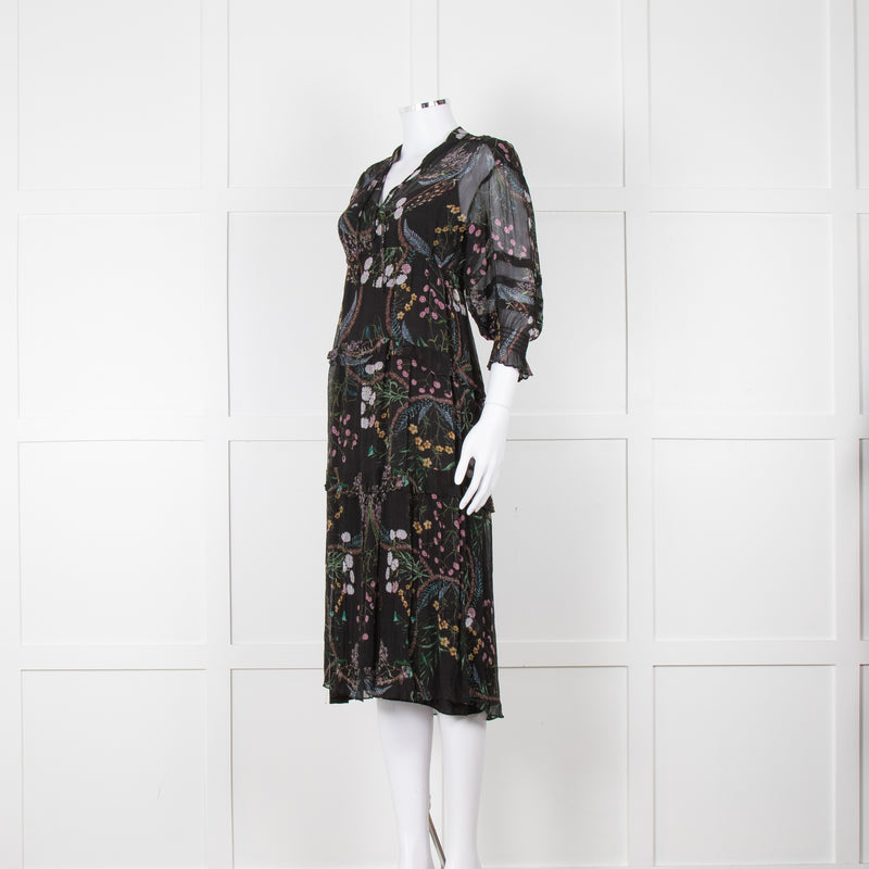 Ba & Sh Black Multi Colour Floral Sheer Long Sleeve Dress With Slip