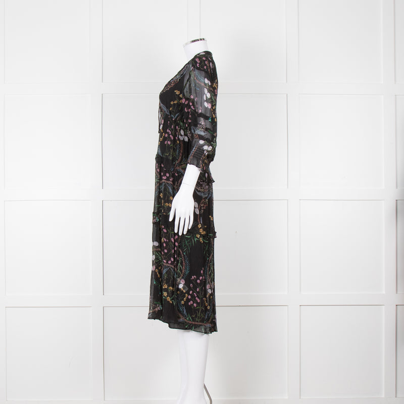 Ba & Sh Black Multi Colour Floral Sheer Long Sleeve Dress With Slip