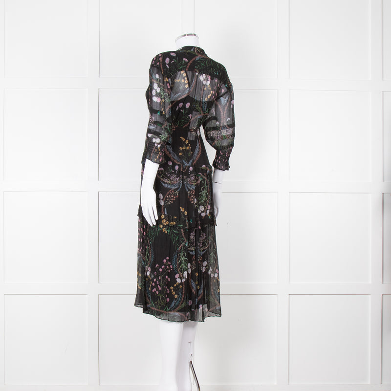 Ba & Sh Black Multi Colour Floral Sheer Long Sleeve Dress With Slip