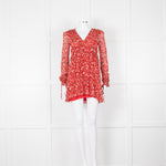 The Kooples Red Pink Green Floral Print Sleeved Dress