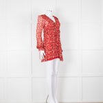The Kooples Red Pink Green Floral Print Sleeved Dress