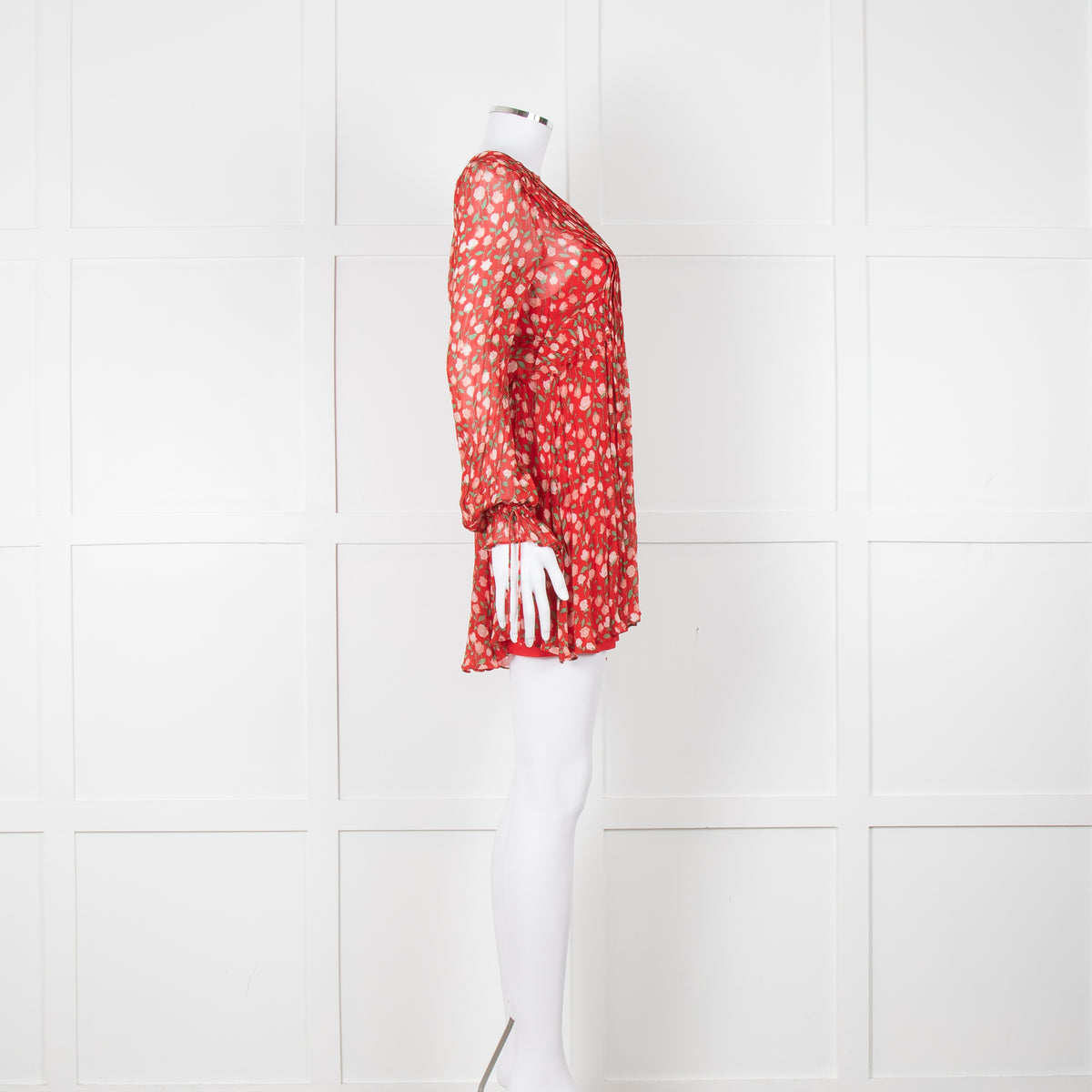 The Kooples Red Pink Green Floral Print Sleeved Dress