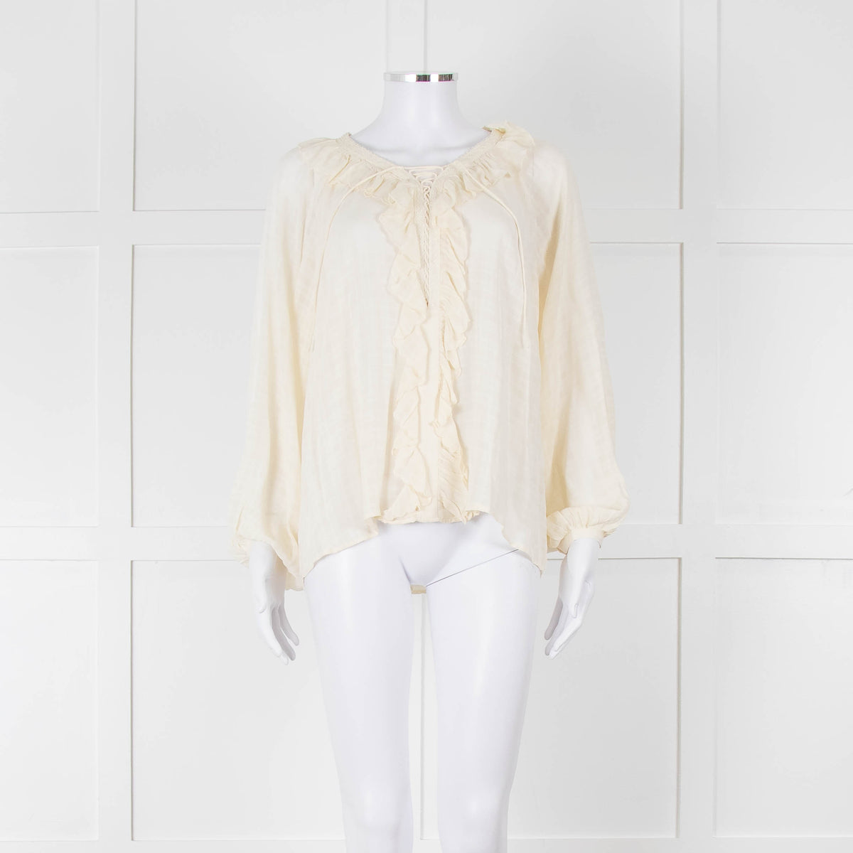 Vanessa Bruno Cream On Cream Check Print Frill Trim Blouse