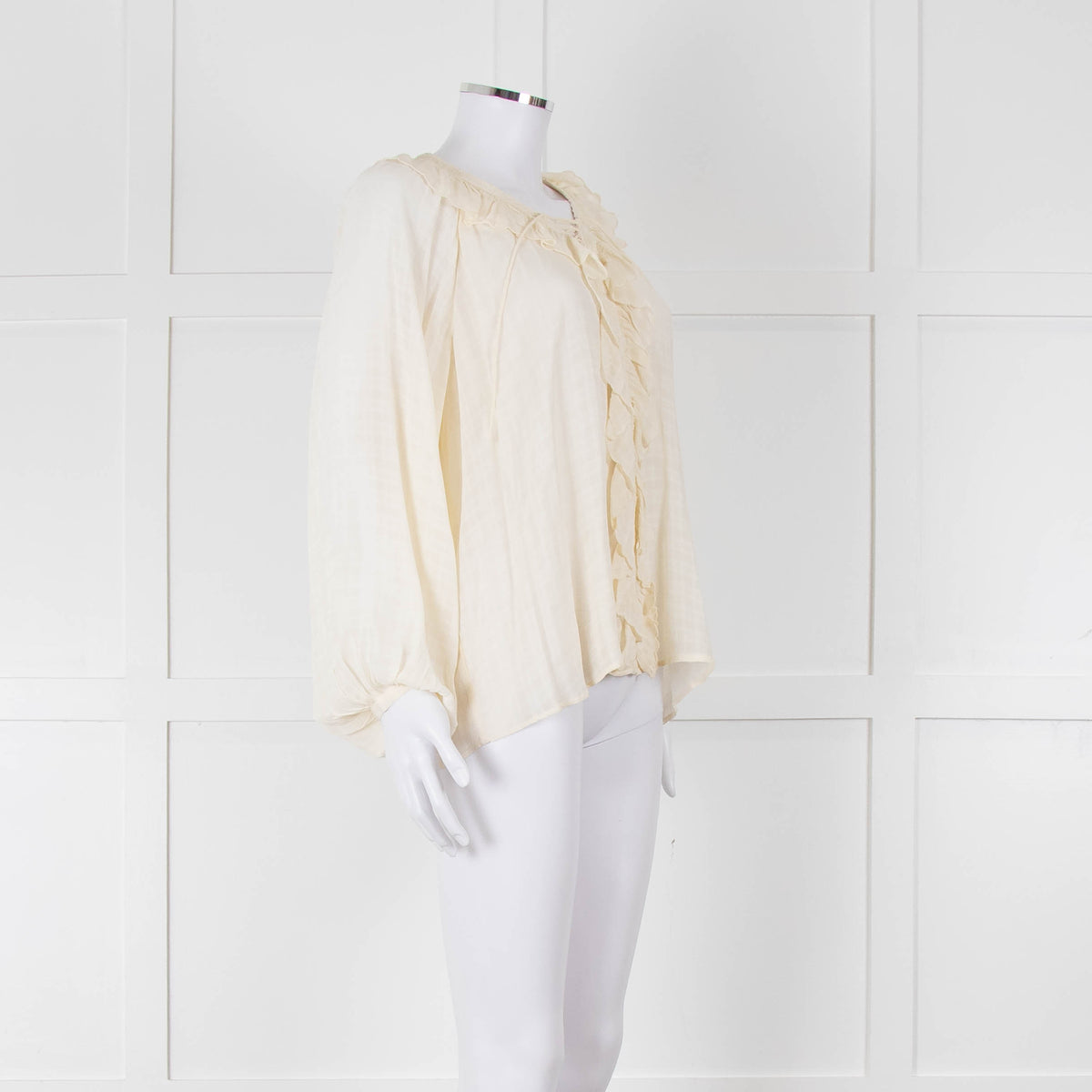 Vanessa Bruno Cream On Cream Check Print Frill Trim Blouse