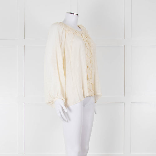 Vanessa Bruno Cream On Cream Check Print Frill Trim Blouse