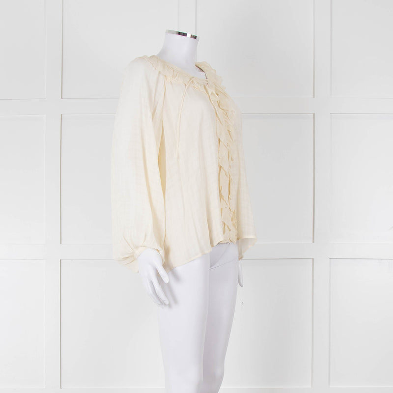Vanessa Bruno Cream On Cream Check Print Frill Trim Blouse