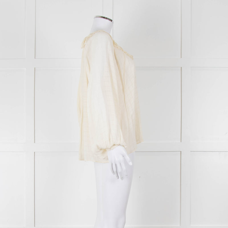 Vanessa Bruno Cream On Cream Check Print Frill Trim Blouse