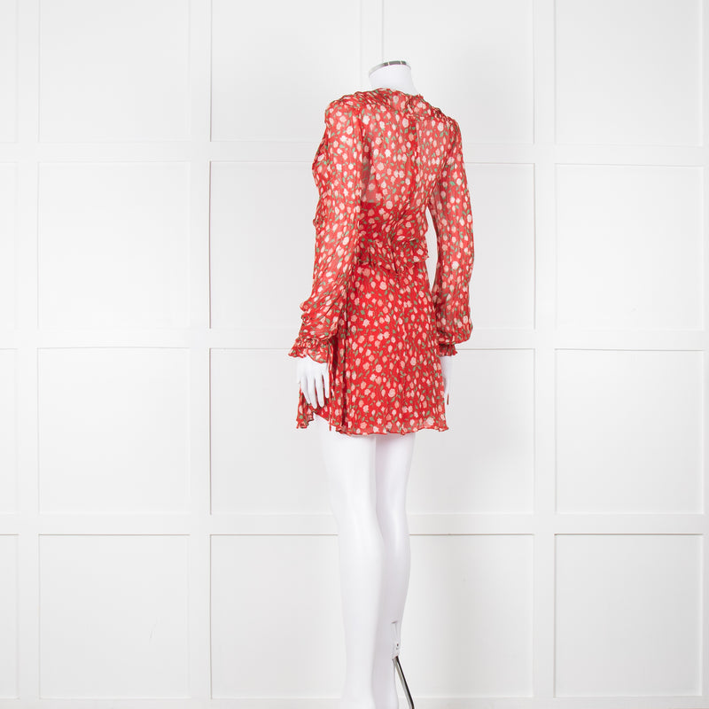The Kooples Red Pink Green Floral Print Sleeved Dress