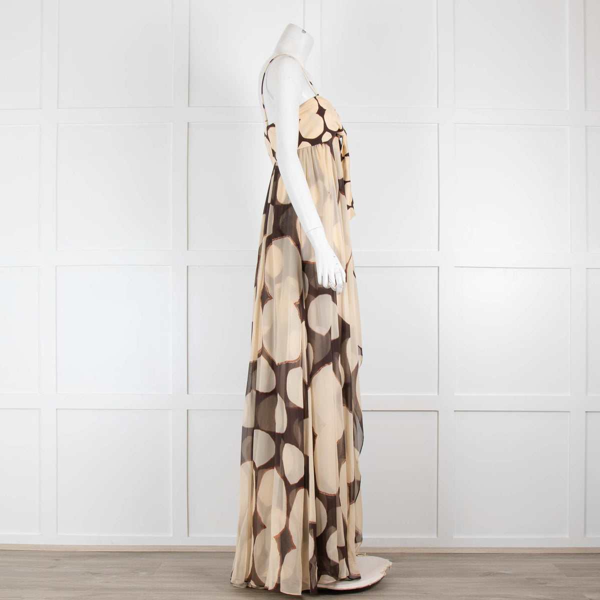 DVF Brown and Cream Circle Print Maxi Dress