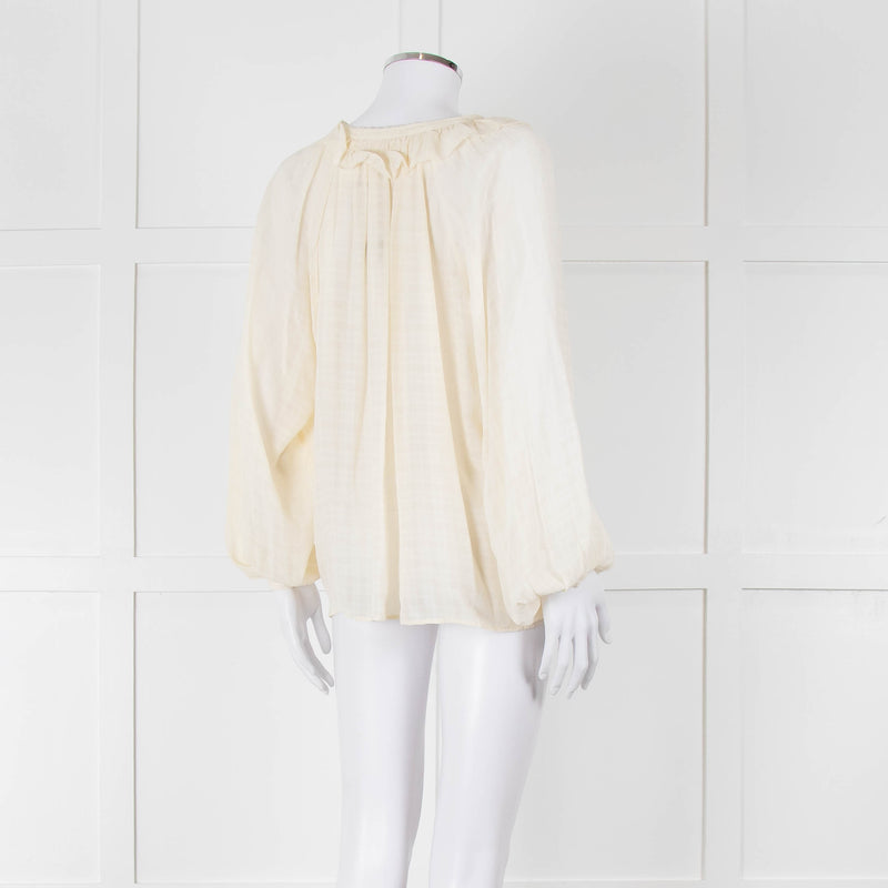 Vanessa Bruno Cream On Cream Check Print Frill Trim Blouse