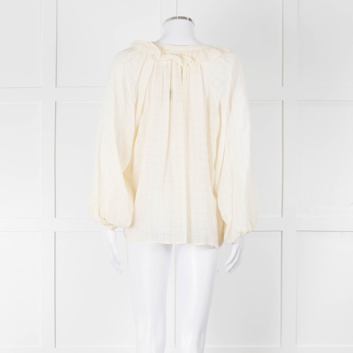 Vanessa Bruno Cream On Cream Check Print Frill Trim Blouse