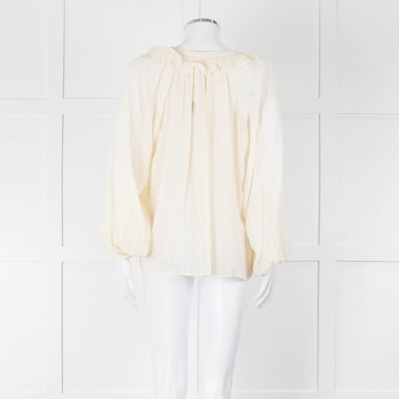 Vanessa Bruno Cream On Cream Check Print Frill Trim Blouse