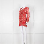 The Kooples Red Pink Green Floral Print Sleeved Dress