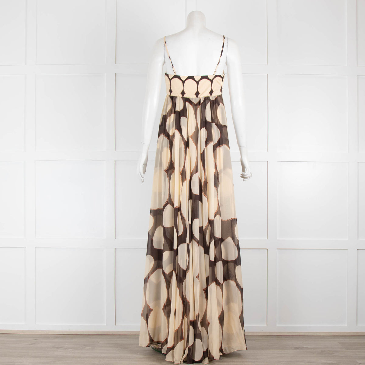DVF Brown and Cream Circle Print Maxi Dress