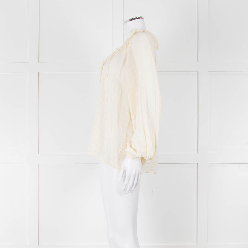 Vanessa Bruno Cream On Cream Check Print Frill Trim Blouse