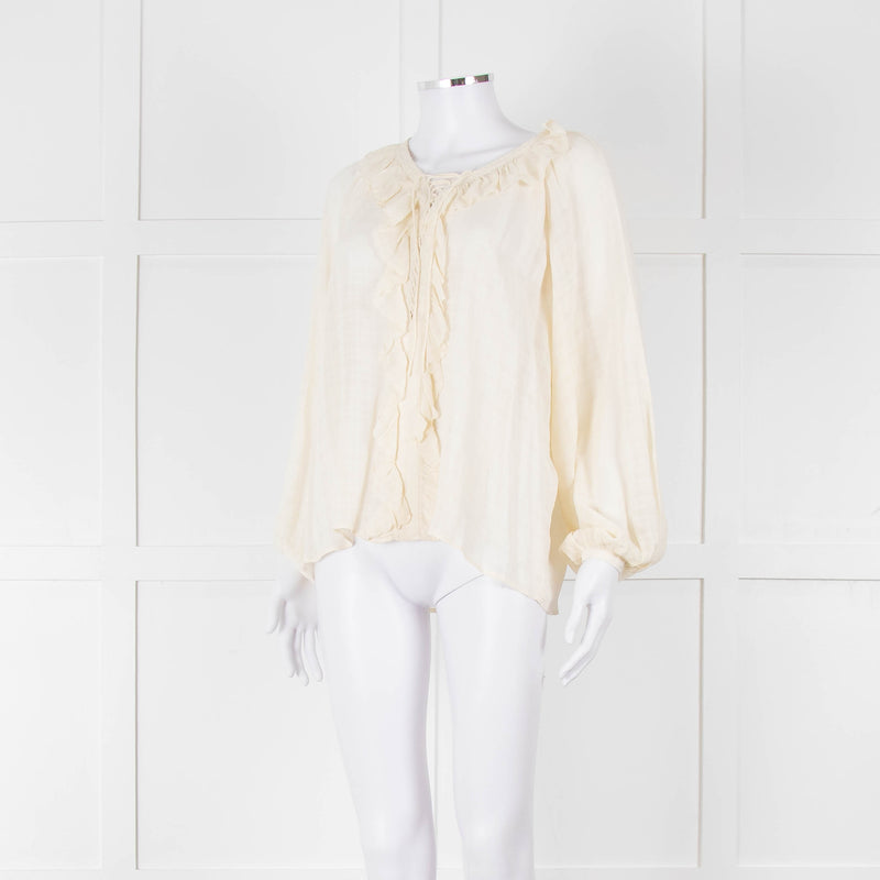 Vanessa Bruno Cream On Cream Check Print Frill Trim Blouse