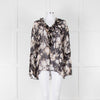 The Kooples Black Beige Floral Frill Long Sleeve Sheer Blouse