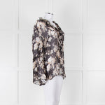 The Kooples Black Beige Floral Frill Long Sleeve Sheer Blouse