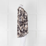 The Kooples Black Beige Floral Frill Long Sleeve Sheer Blouse