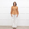 Mirto Orange Paisley Print Long Sleeve Blouse