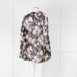 The Kooples Black Beige Floral Frill Long Sleeve Sheer Blouse