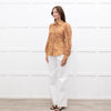 Mirto Orange Paisley Print Long Sleeve Blouse