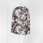 The Kooples Black Beige Floral Frill Long Sleeve Sheer Blouse