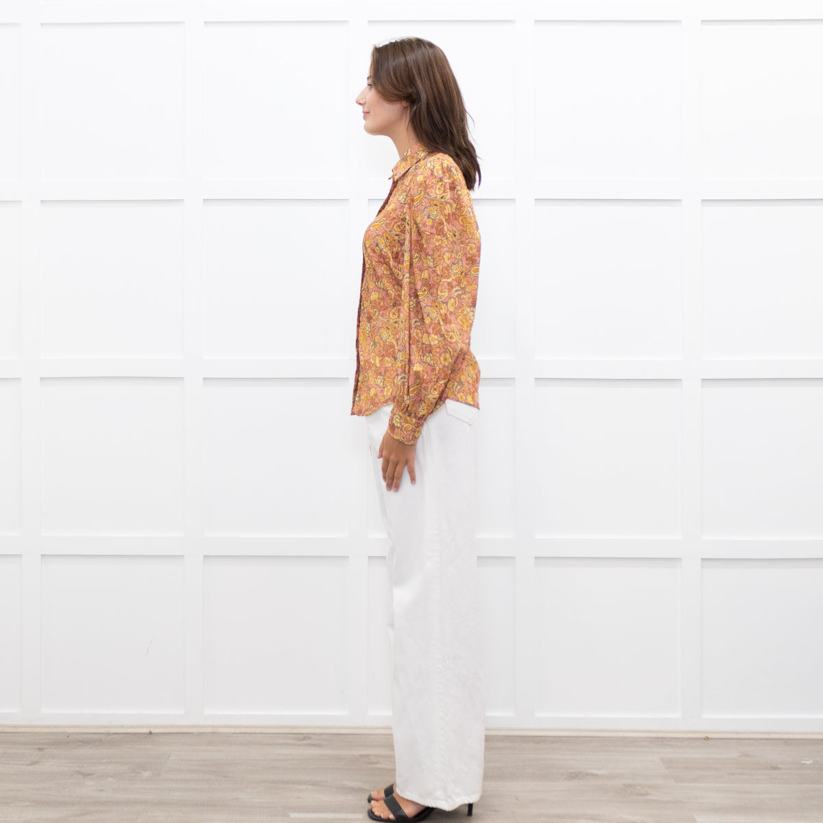 Mirto Orange Paisley Print Long Sleeve Blouse
