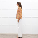 Mirto Orange Paisley Print Long Sleeve Blouse