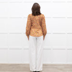 Mirto Orange Paisley Print Long Sleeve Blouse
