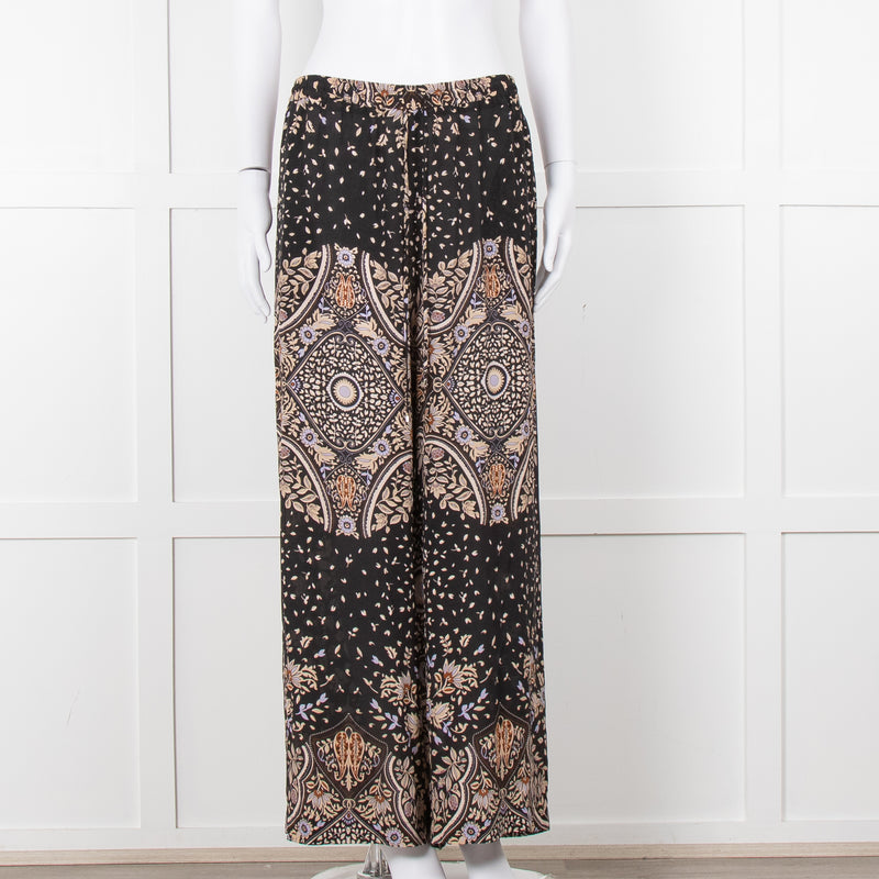 Max Mara Studio Black Brown Lilac Floral Print Silk Trousers