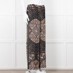 Max Mara Studio Black Brown Lilac Floral Print Silk Trousers