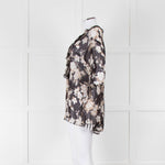 The Kooples Black Beige Floral Frill Long Sleeve Sheer Blouse