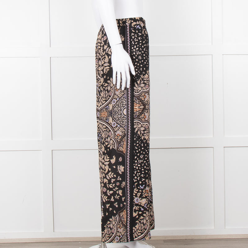 Max Mara Studio Black Brown Lilac Floral Print Silk Trousers