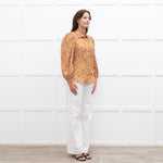Mirto Orange Paisley Print Long Sleeve Blouse