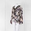 The Kooples Black Beige Floral Frill Long Sleeve Sheer Blouse