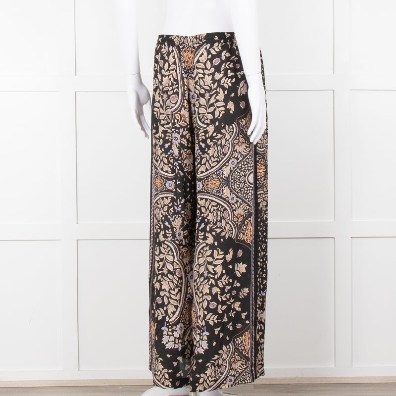 Max Mara Studio Black Brown Lilac Floral Print Silk Trousers