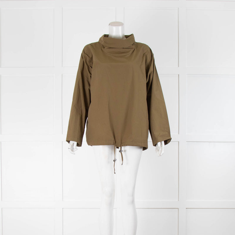 Eileen Fisher Khaki Long Sleeve Draw String Top