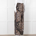 Max Mara Studio Black Brown Lilac Floral Print Silk Trousers