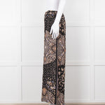 Max Mara Studio Black Brown Lilac Floral Print Silk Trousers