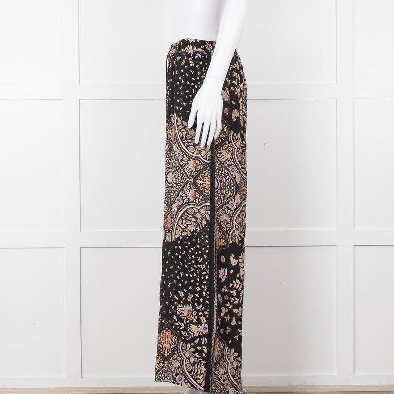 Max Mara Studio Black Brown Lilac Floral Print Silk Trousers